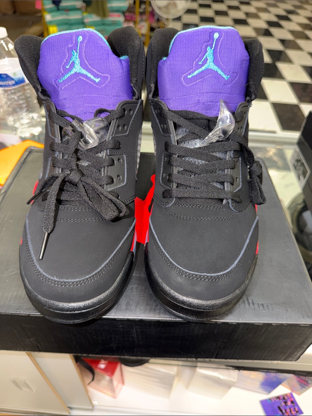 Jordan Black Sneakers with Purple Tongue and Teal Jumpman